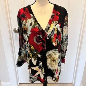 Alice + Olivia Vibrant Floral Button-Up Blouse SZ L